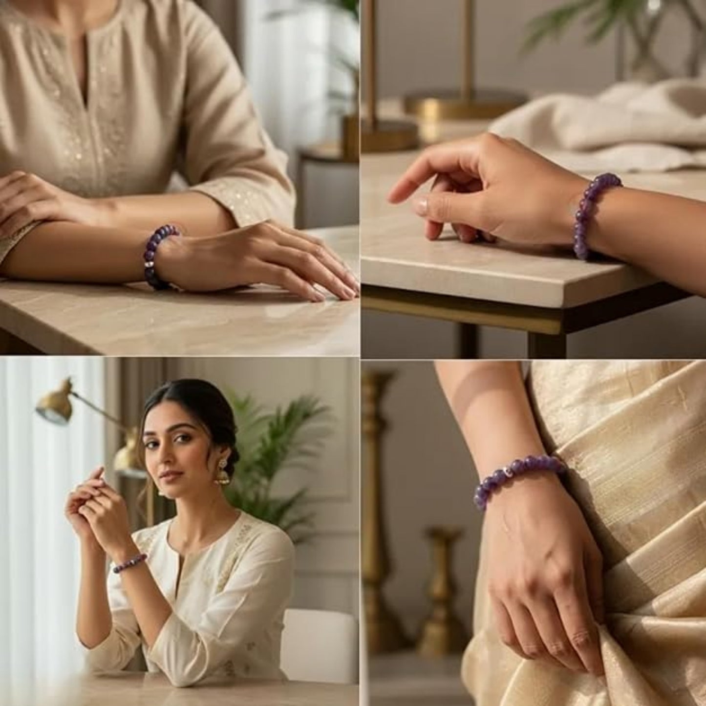BRAHMAGYAAN Natural Lepidolite Bracelet – Handmade Purple Lepidolite Gemstone Bead Stretch Bracelet for Calmness, Balance & Everyday Elegance