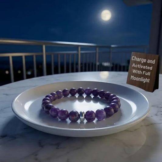 BRAHMAGYAAN Natural Lepidolite Bracelet – Handmade Purple Lepidolite Gemstone Bead Stretch Bracelet for Calmness, Balance & Everyday Elegance