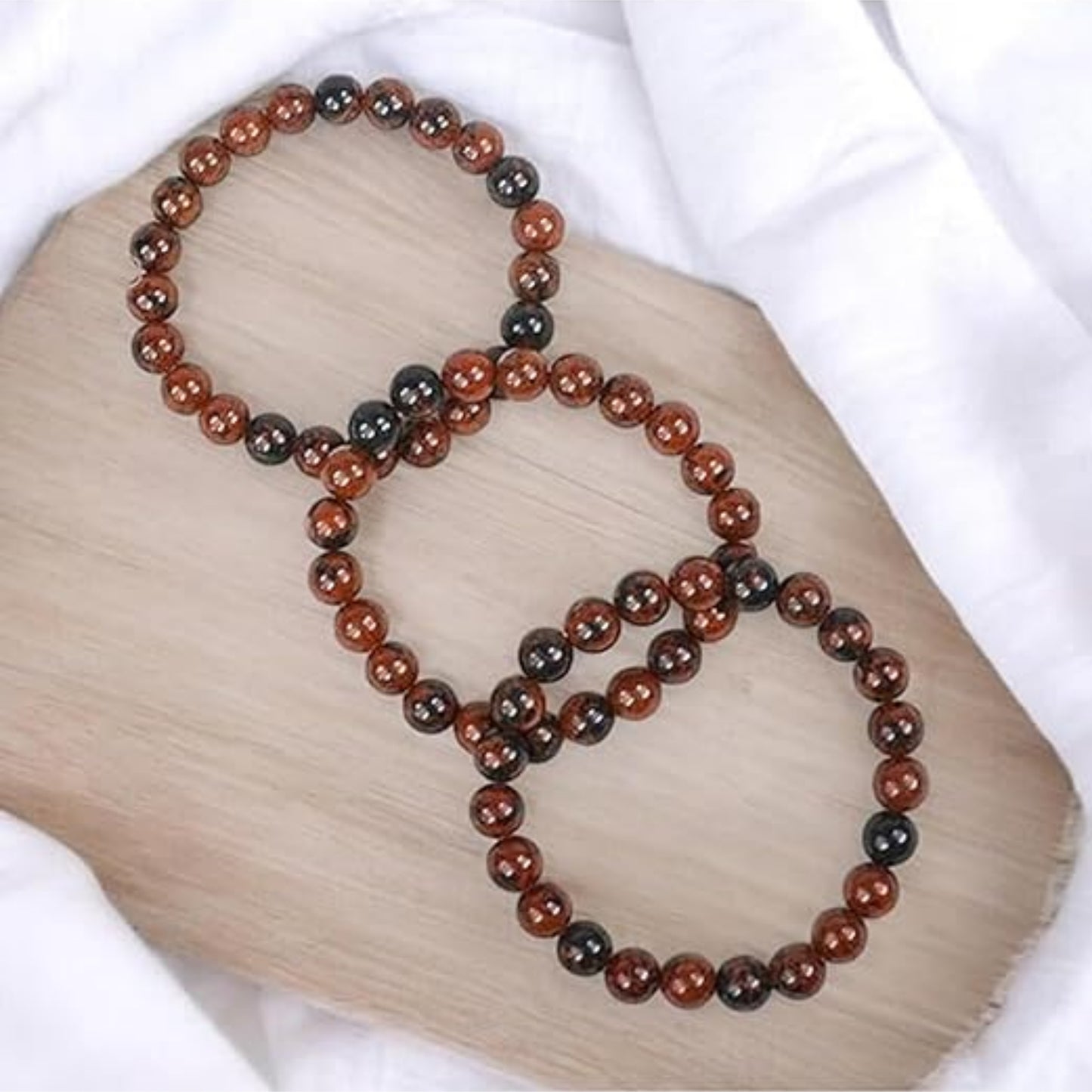 BRAHMAGYAAN Natural Mahogany Obsidian Bracelet – Handmade Brown & Black Obsidian Gemstone Bead Stretch Bracelet for Strength, Protection & Everyday Style