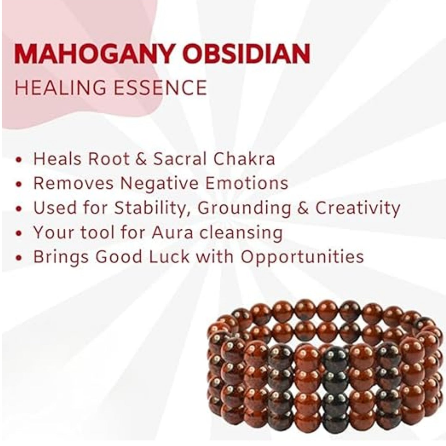 BRAHMAGYAAN Natural Mahogany Obsidian Bracelet – Handmade Brown & Black Obsidian Gemstone Bead Stretch Bracelet for Strength, Protection & Everyday Style