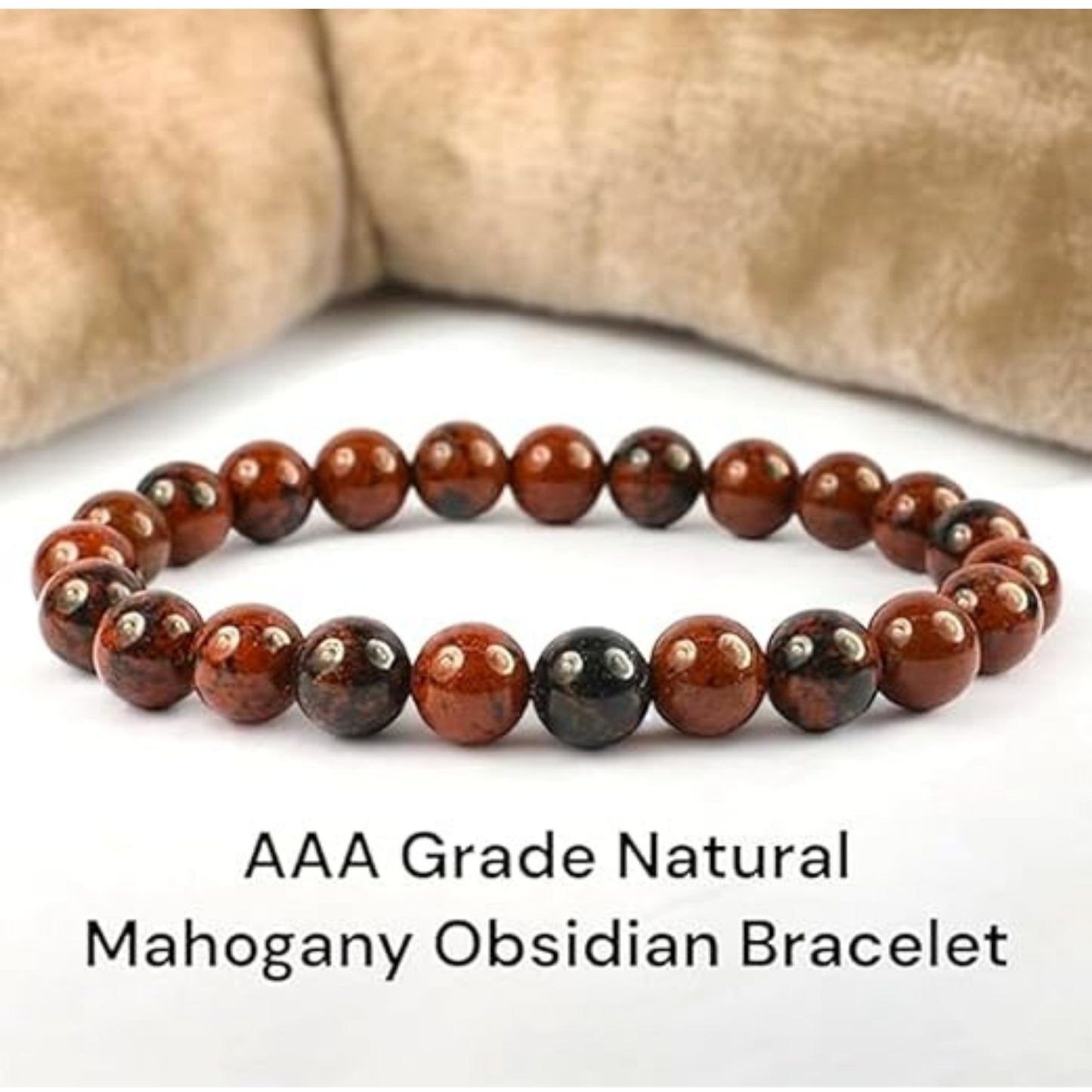 BRAHMAGYAAN Natural Mahogany Obsidian Bracelet – Handmade Brown & Black Obsidian Gemstone Bead Stretch Bracelet for Strength, Protection & Everyday Style