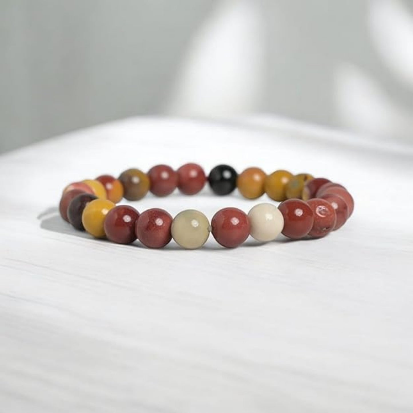 BRAHMAGYAAN Natural Mookaite Jasper Bracelet – Handmade Mookaite Gemstone Bead Stretch Bracelet for Strength, Vitality & Everyday Elegance