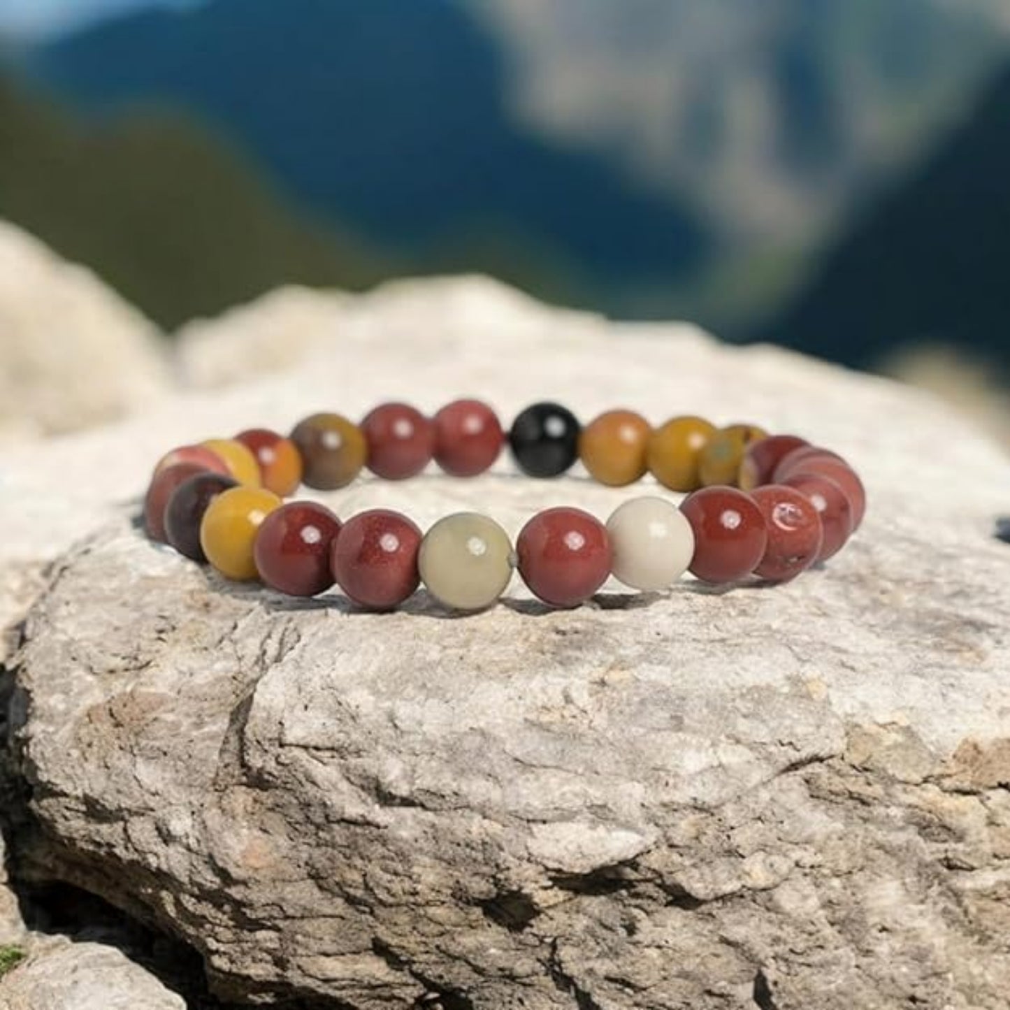 BRAHMAGYAAN Natural Mookaite Jasper Bracelet – Handmade Mookaite Gemstone Bead Stretch Bracelet for Strength, Vitality & Everyday Elegance