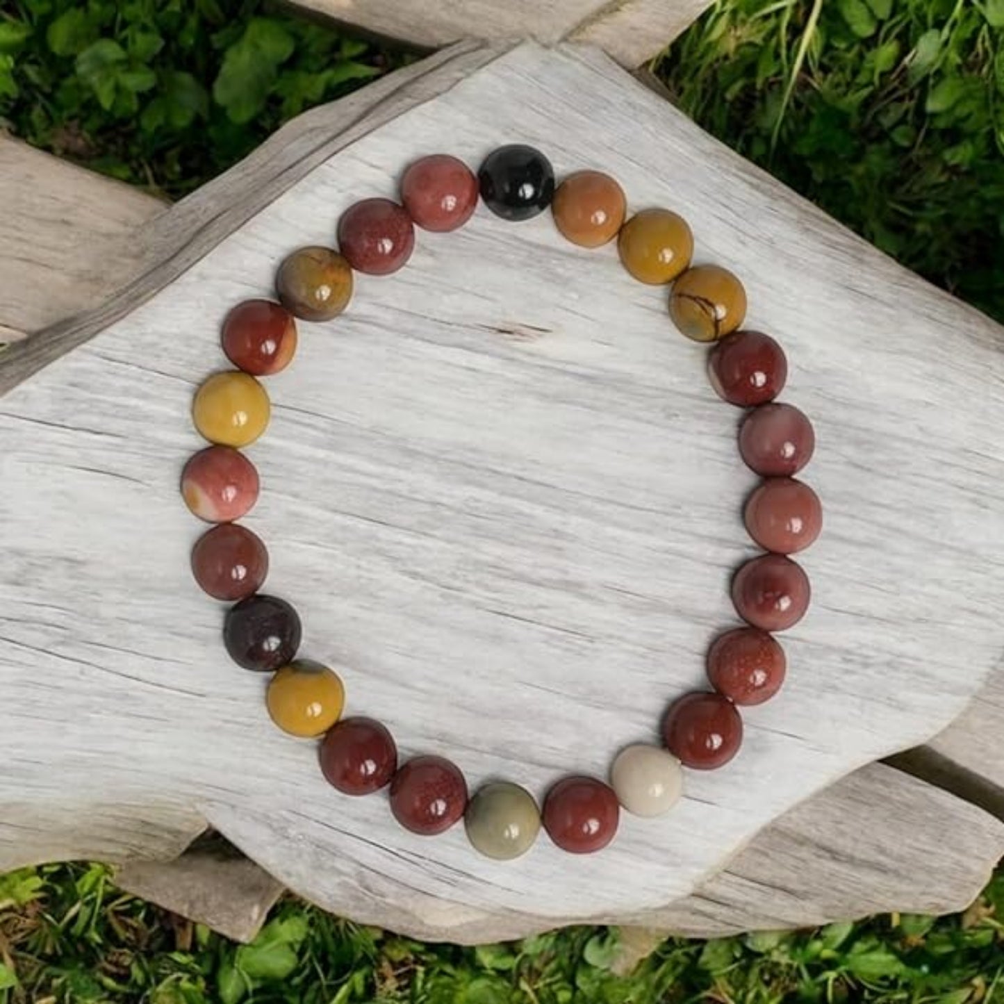 BRAHMAGYAAN Natural Mookaite Jasper Bracelet – Handmade Mookaite Gemstone Bead Stretch Bracelet for Strength, Vitality & Everyday Elegance