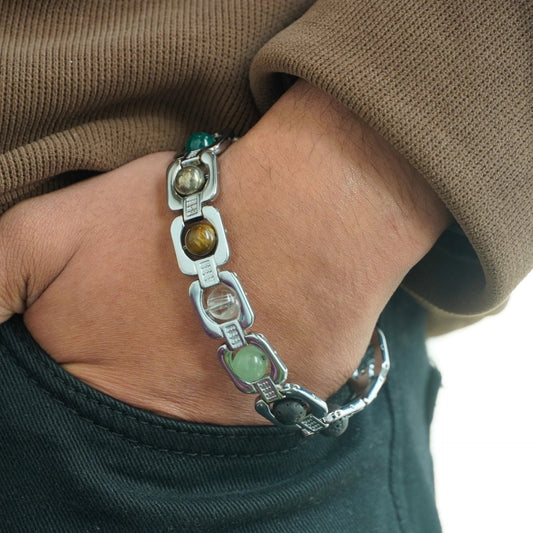BRAHMAGYAAN Metal 8 Beads Bracelet – Handmade Metal Accent 8 Beads Stretch Bracelet for Style, Balance & Everyday Elegance