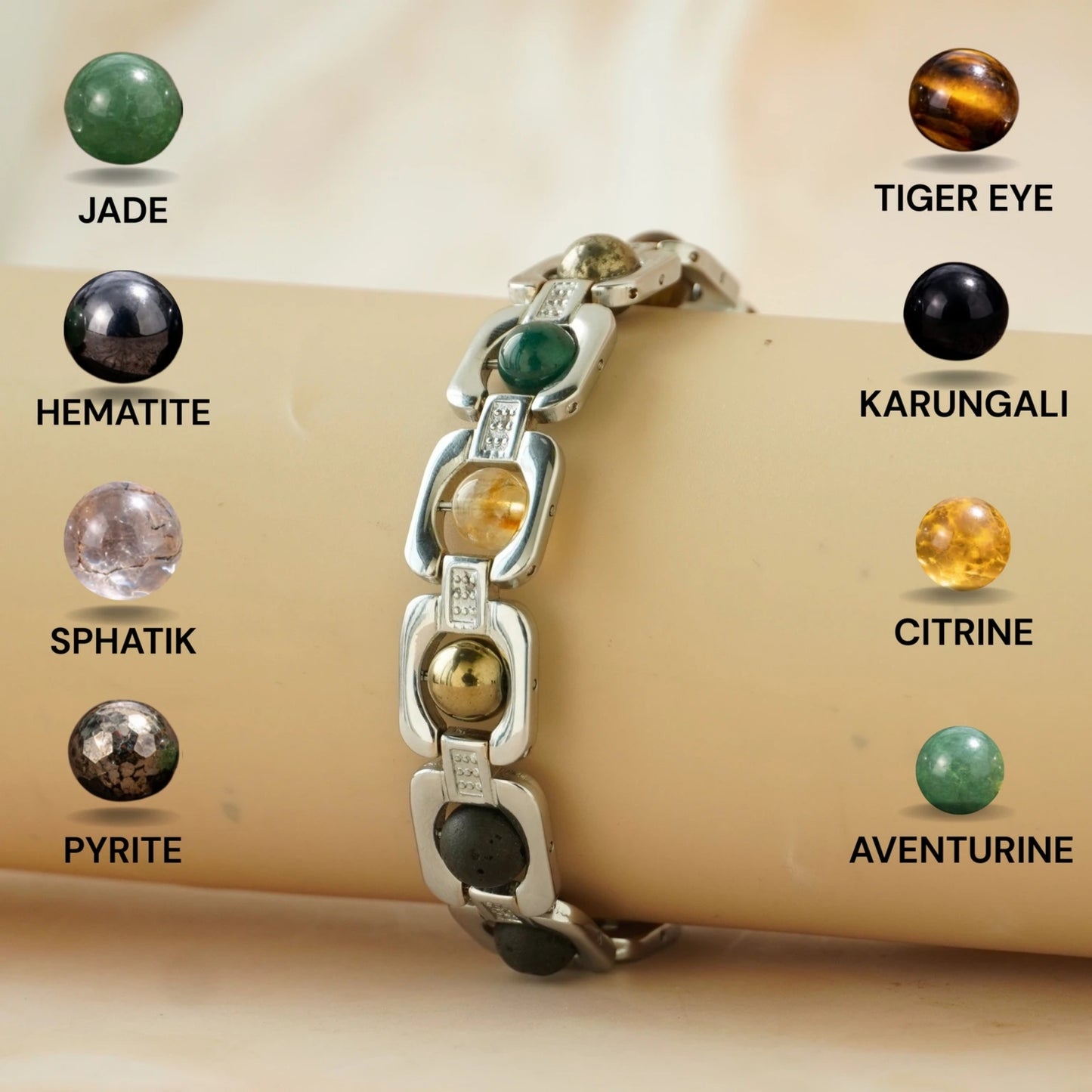 BRAHMAGYAAN Metal 8 Beads Bracelet – Handmade Metal Accent 8 Beads Stretch Bracelet for Style, Balance & Everyday Elegance