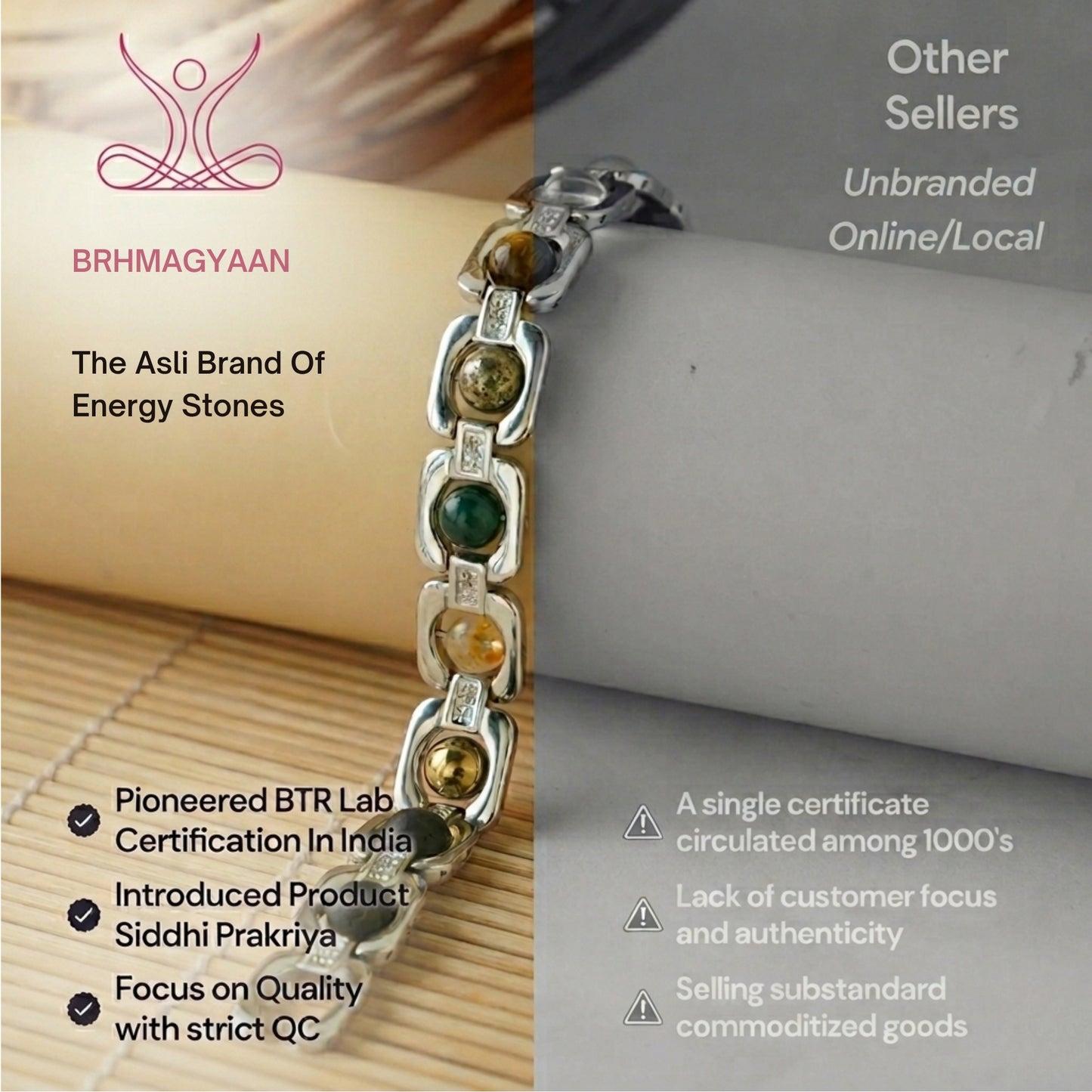 BRAHMAGYAAN Metal 8 Beads Bracelet – Handmade Metal Accent 8 Beads Stretch Bracelet for Style, Balance & Everyday Elegance