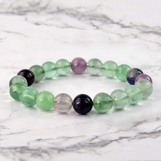 BRAHMAGYAAN Natural Multi Fluorite Bracelet – Handmade Multi-Color Fluorite Gemstone Bead Stretch Bracelet for Clarity, Balance & Everyday Elegance