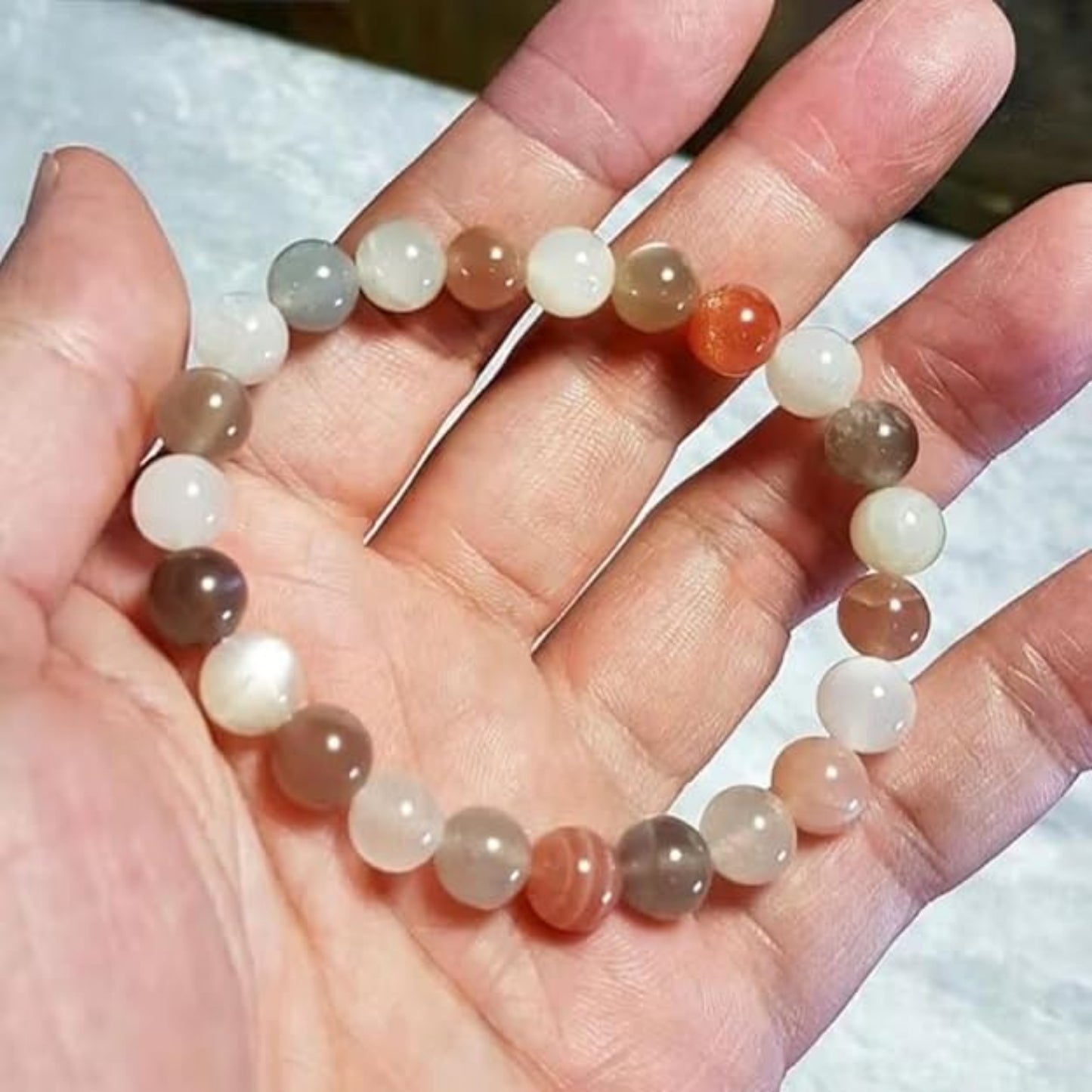 BRAHMAGYAAN Natural Multi Moonstone Bracelet – Handmade Multi-Color Moonstone Bead Stretch Bracelet for Balance, Intuition & Everyday Elegance