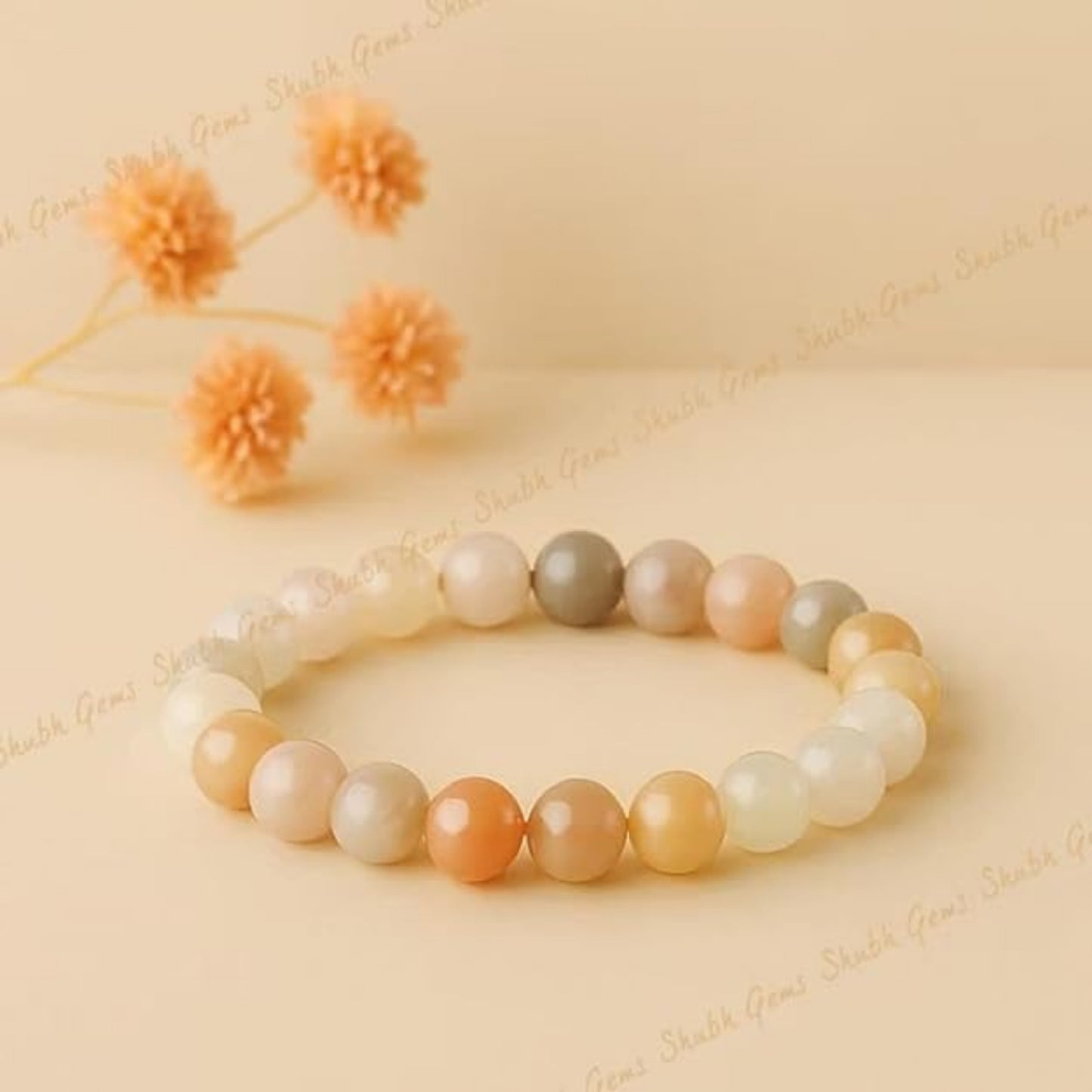 BRAHMAGYAAN Natural Multi Moonstone Bracelet – Handmade Multi-Color Moonstone Bead Stretch Bracelet for Balance, Intuition & Everyday Elegance