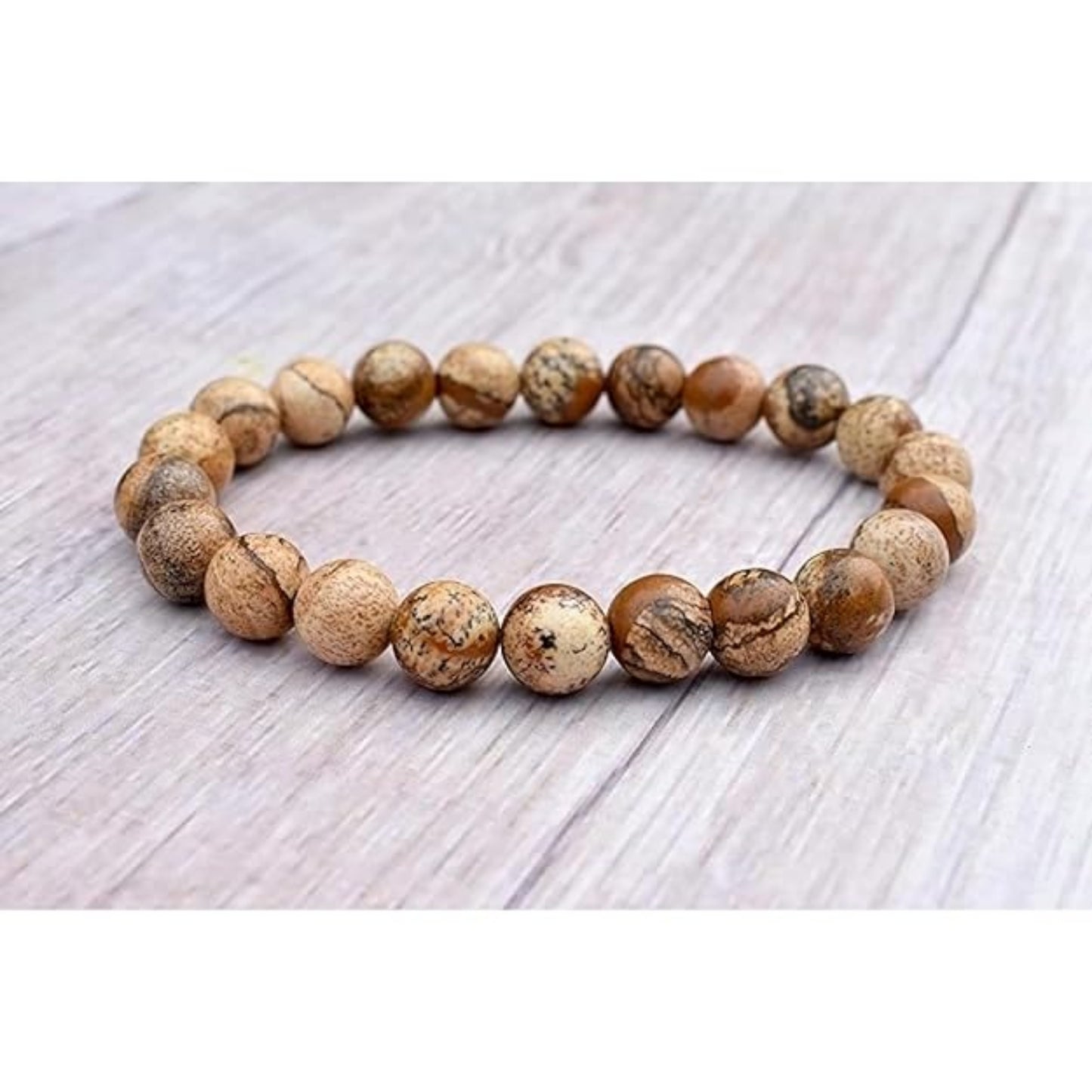 BRAHMAGYAAN Natural Picture Jasper Bracelet – Handmade Picture Jasper Gemstone Bead Stretch Bracelet for Grounding, Stability & Everyday Elegance