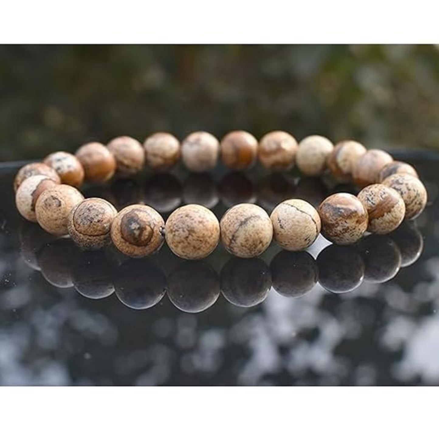BRAHMAGYAAN Natural Picture Jasper Bracelet – Handmade Picture Jasper Gemstone Bead Stretch Bracelet for Grounding, Stability & Everyday Elegance