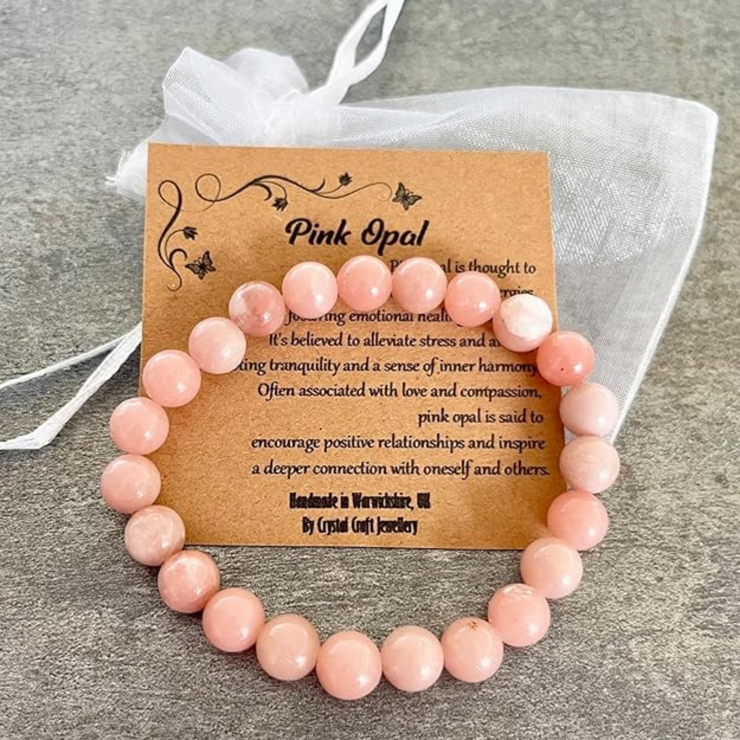 BRAHMAGYAAN Natural Pink Opal Bracelet – Handmade Pink Opal Gemstone Bead Stretch Bracelet for Love, Peace & Everyday Elegance