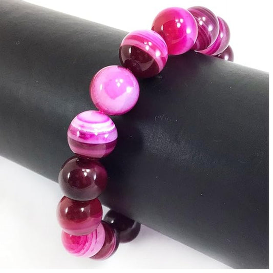 BRAHMAGYAAN Natural Pink Onyx Bracelet – Handmade Pink Onyx Gemstone Bead Stretch Bracelet for Love, Harmony & Everyday Elegance