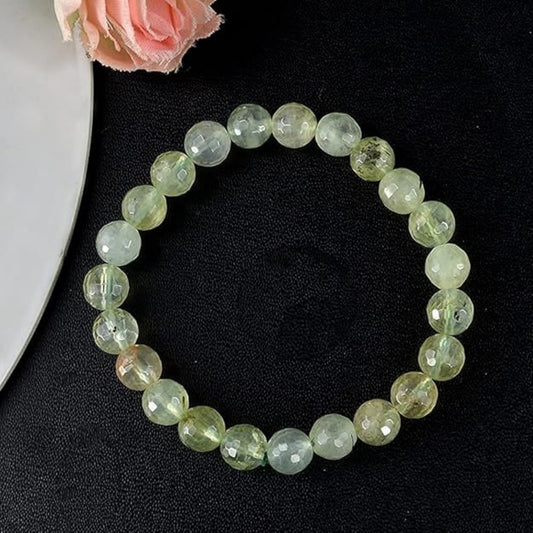 BRAHMAGYAAN Natural Prehnite Bracelet – Handmade Green Prehnite Gemstone Bead Stretch Bracelet for Harmony, Clarity & Everyday Elegance