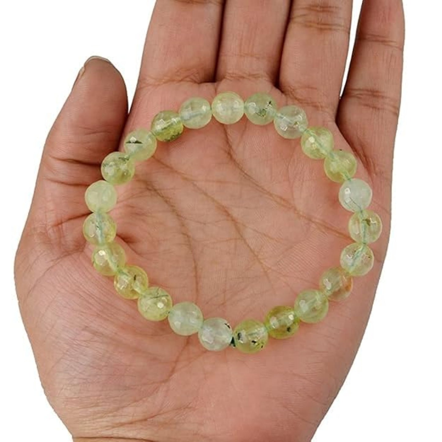 BRAHMAGYAAN Natural Prehnite Bracelet – Handmade Green Prehnite Gemstone Bead Stretch Bracelet for Harmony, Clarity & Everyday Elegance