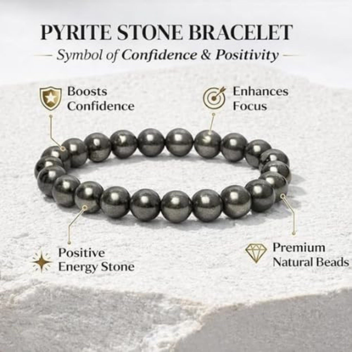 BRAHMAGYAAN Natural Pyrite Bracelet – Handmade Pyrite Gemstone Bead Stretch Bracelet for Prosperity, Confidence & Everyday Elegance
