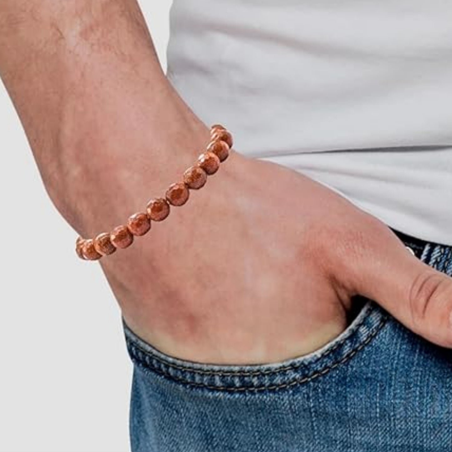 BRAHMAGYAAN Red Goldstone Bracelet – Handmade Sparkling Red Goldstone Bead Stretch Bracelet for Ambition, Confidence & Everyday Elegance