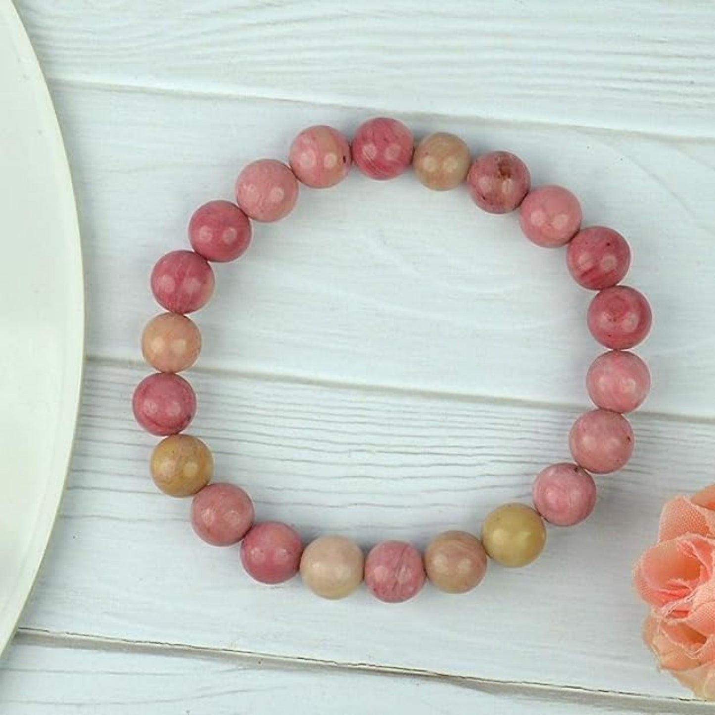 BRAHMAGYAAN Natural Rhodochrosite Bracelet – Handmade Rhodochrosite Gemstone Bead Stretch Bracelet for Love, Compassion & Everyday Elegance