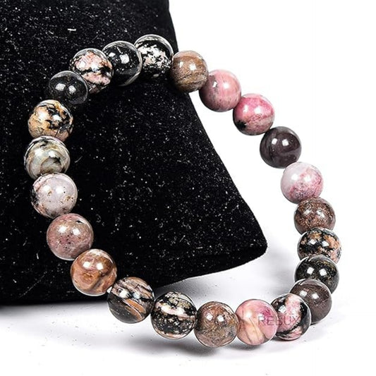BRAHMAGYAAN Natural Rhodonite Bracelet – Handmade Rhodonite Gemstone Bead Stretch Bracelet for Compassion, Balance & Everyday Elegance