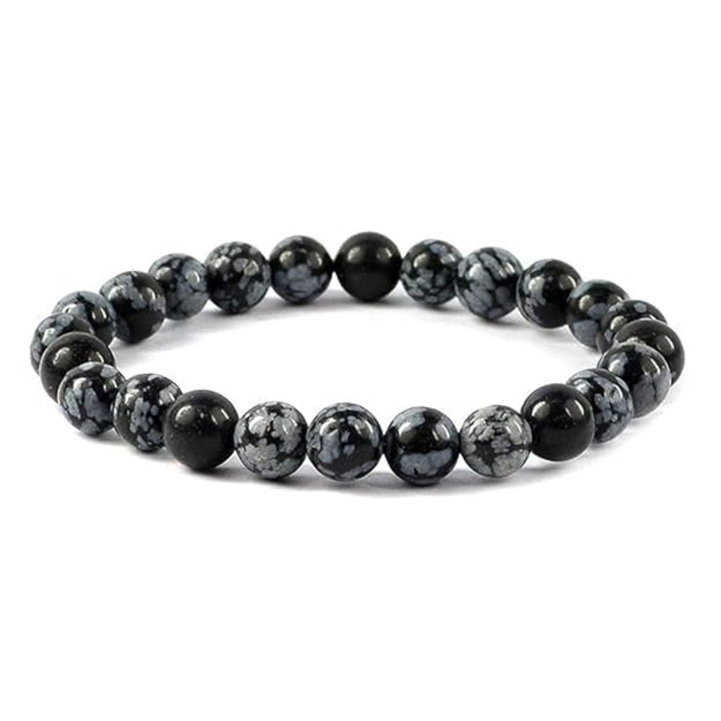 BRAHMAGYAAN Natural Snowflake Obsidian Bracelet – Handmade Snowflake Obsidian Gemstone Bead Stretch Bracelet for Balance, Protection & Everyday Elegance