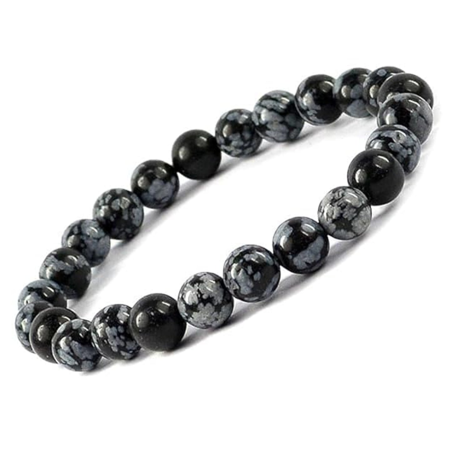 BRAHMAGYAAN Natural Snowflake Obsidian Bracelet – Handmade Snowflake Obsidian Gemstone Bead Stretch Bracelet for Balance, Protection & Everyday Elegance