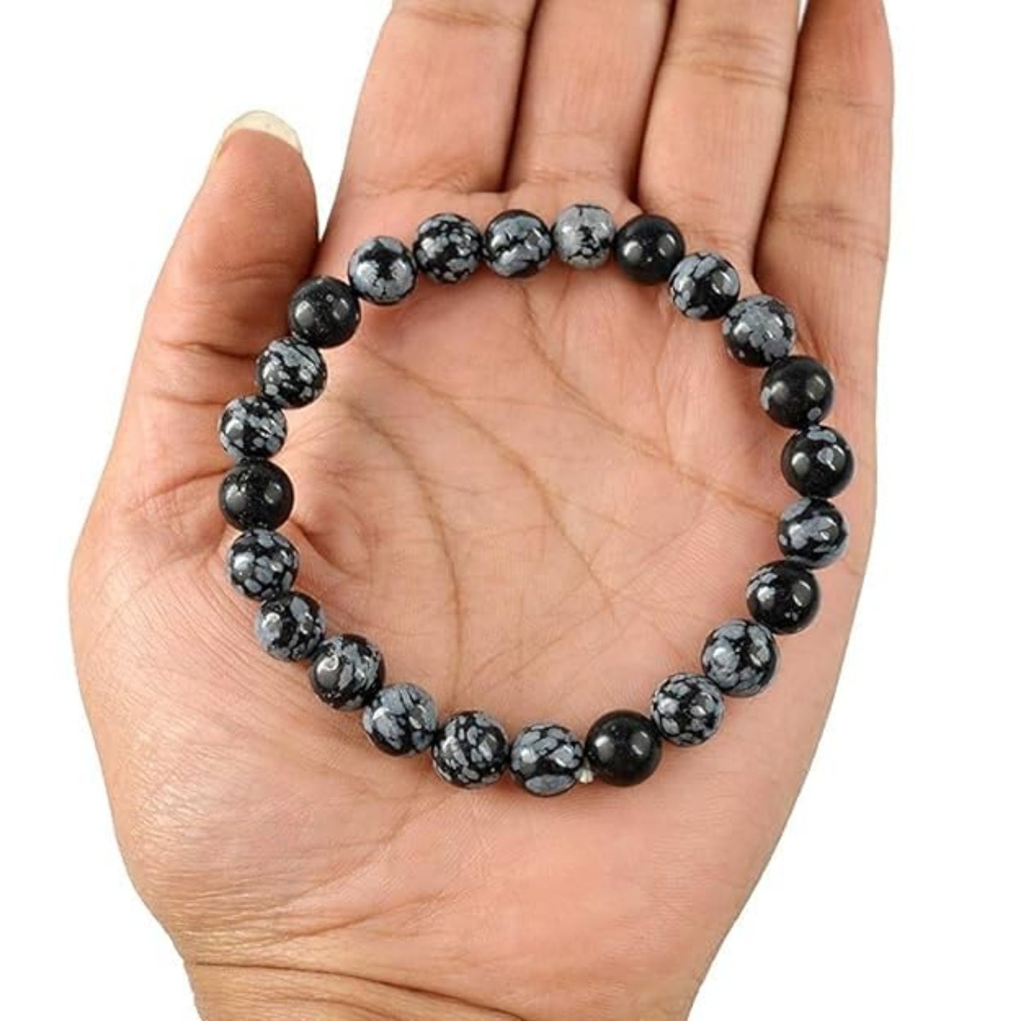 BRAHMAGYAAN Natural Snowflake Obsidian Bracelet – Handmade Snowflake Obsidian Gemstone Bead Stretch Bracelet for Balance, Protection & Everyday Elegance