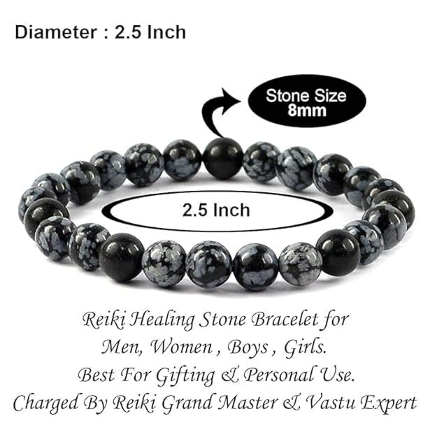 BRAHMAGYAAN Natural Snowflake Obsidian Bracelet – Handmade Snowflake Obsidian Gemstone Bead Stretch Bracelet for Balance, Protection & Everyday Elegance