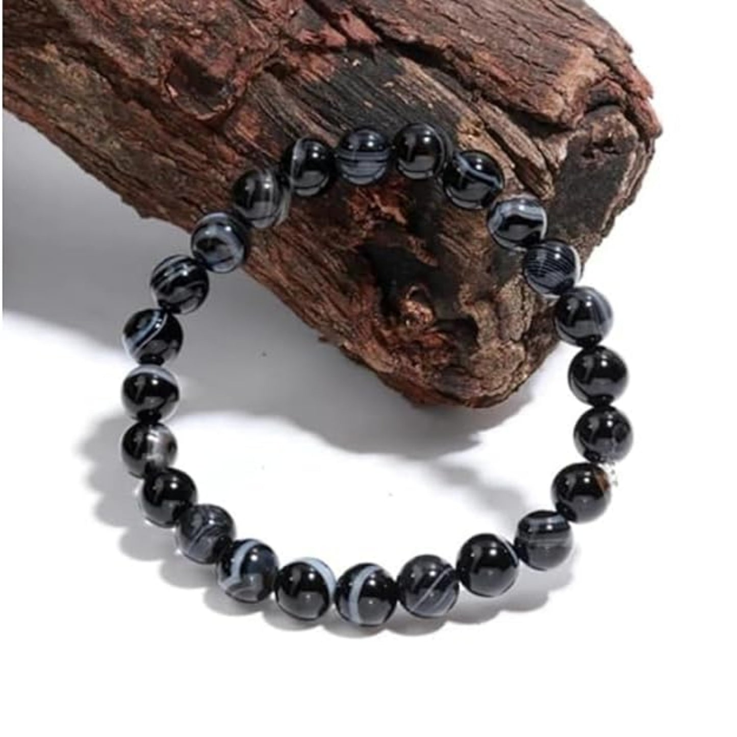 BRAHMAGYAAN Natural Sulemani Agate Bracelet – Handmade Black Agate Gemstone Bead Stretch Bracelet for Protection, Balance & Everyday Elegance