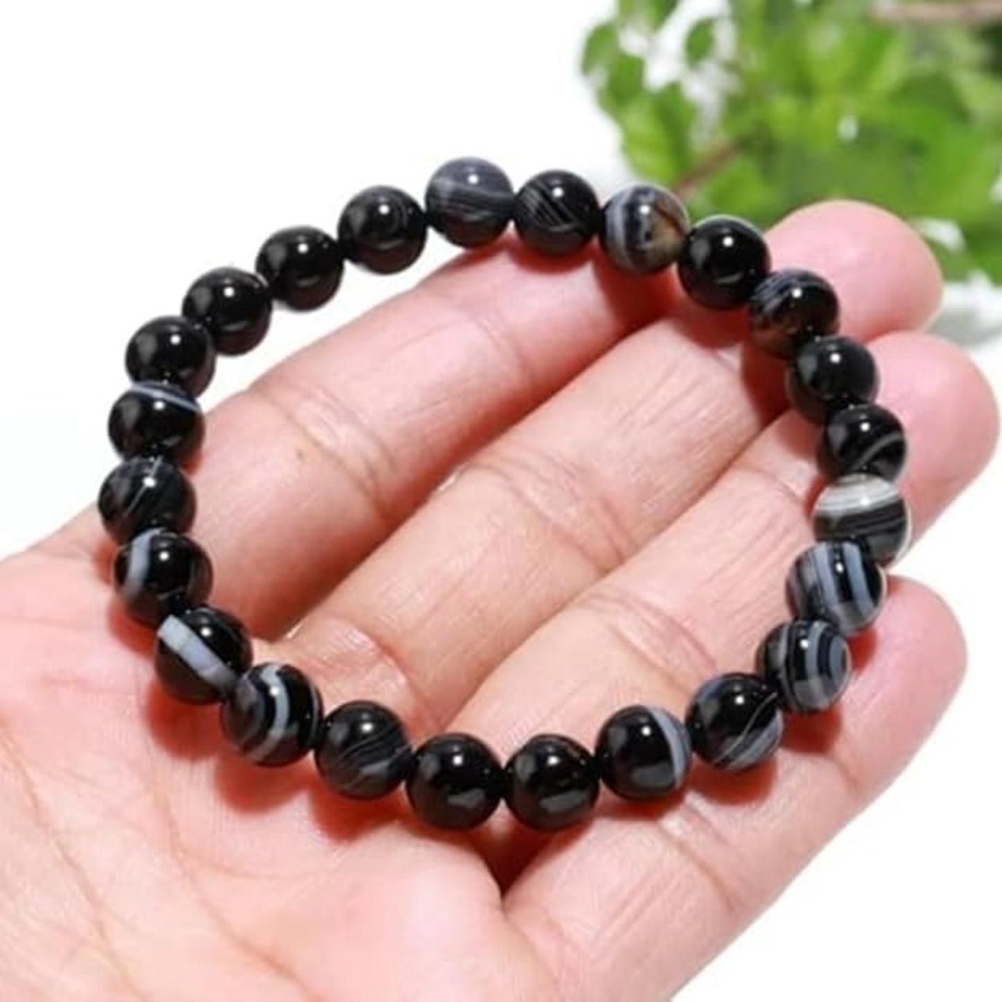 BRAHMAGYAAN Natural Sulemani Agate Bracelet – Handmade Black Agate Gemstone Bead Stretch Bracelet for Protection, Balance & Everyday Elegance