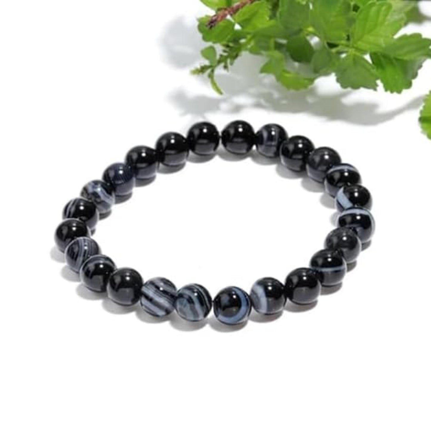 BRAHMAGYAAN Natural Sulemani Agate Bracelet – Handmade Black Agate Gemstone Bead Stretch Bracelet for Protection, Balance & Everyday Elegance