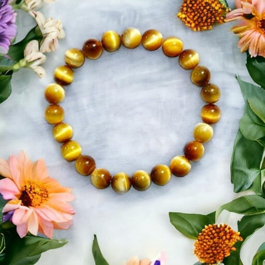 BRAHMAGYAAN Natural Tiger's Eye Bracelet – Handmade Tiger Eye Gemstone Bead Stretch Bracelet for Confidence, Courage & Everyday Elegance