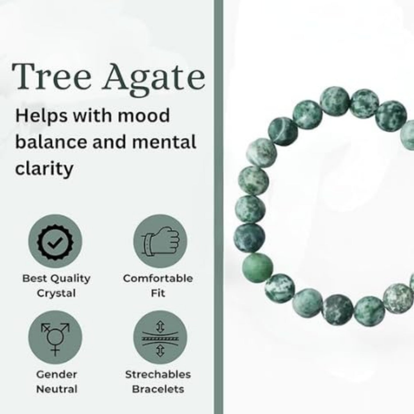 BRAHMAGYAAN Natural Tree Agate Bracelet – Handmade Tree Agate Gemstone Bead Stretch Bracelet for Growth, Harmony & Everyday Elegance