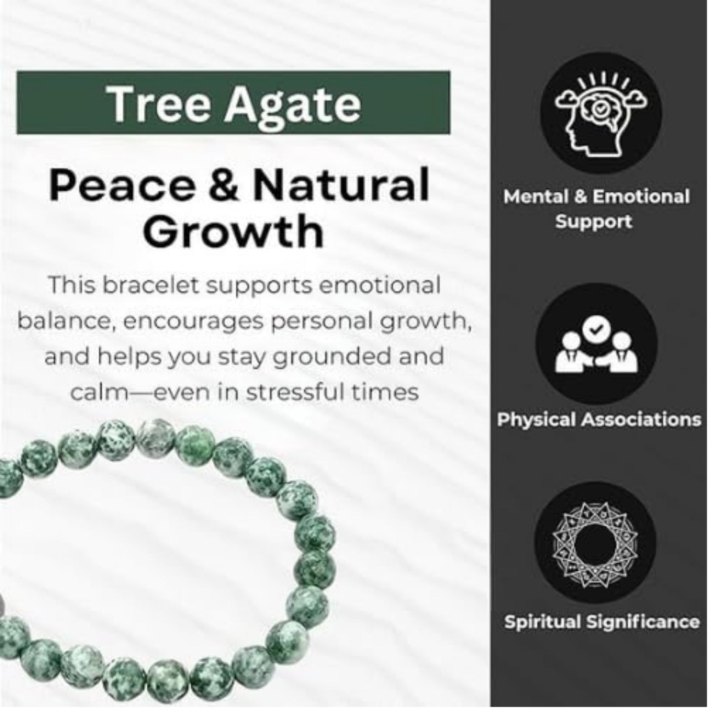 BRAHMAGYAAN Natural Tree Agate Bracelet – Handmade Tree Agate Gemstone Bead Stretch Bracelet for Growth, Harmony & Everyday Elegance