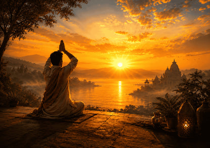 Brhmagyaan Golden Sunset Meditation – Spiritual Vastu Painting for North-East Direction | Inner Peace, Meditation & Positive Energy