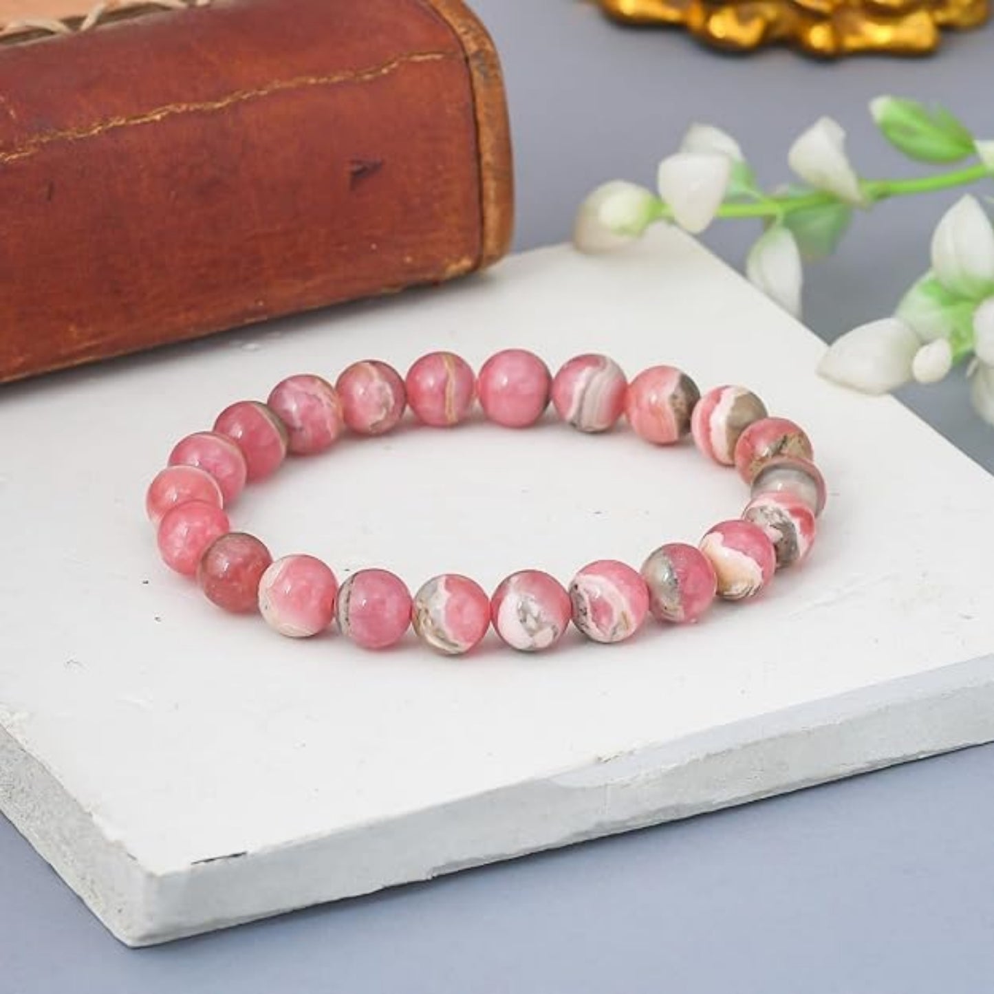 BRAHMAGYAAN Natural Red Cross Stone Bracelet – Handmade Red Gemstone Bead Stretch Bracelet for Strength, Courage & Everyday Style