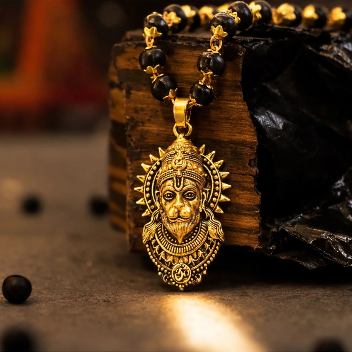 Brhmagyaan Brahmagyaan Gold Plated Bajrangbali Karungali Spiritual Necklace Beads Rudraksha Necklace