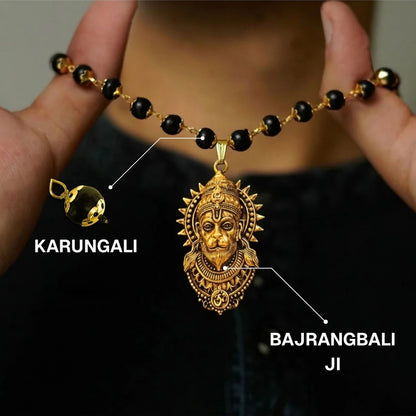 Brhmagyaan Brahmagyaan Gold Plated Bajrangbali Karungali Spiritual Necklace Beads Rudraksha Necklace