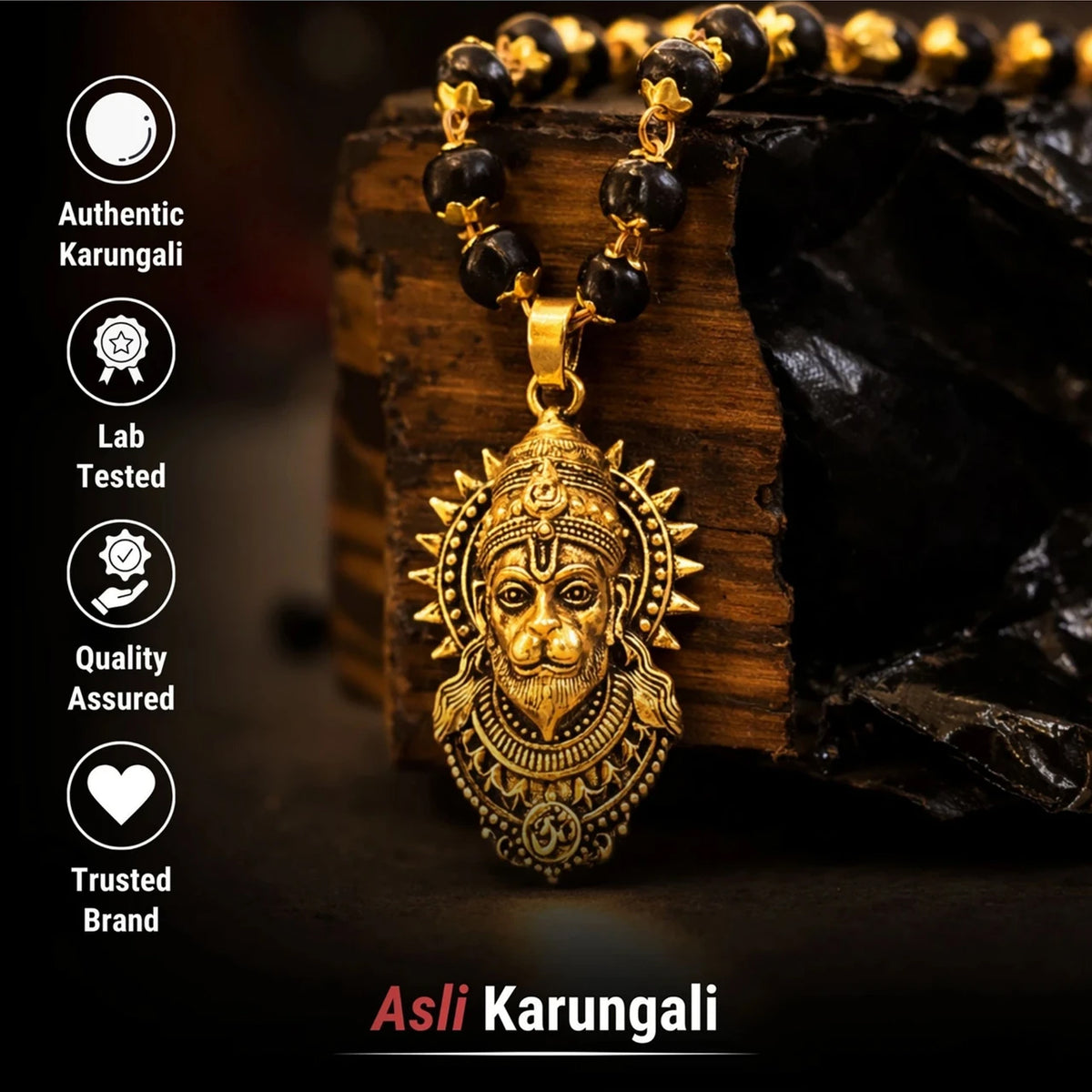 Brhmagyaan Brahmagyaan Gold Plated Bajrangbali Karungali Spiritual Necklace Beads Rudraksha Necklace