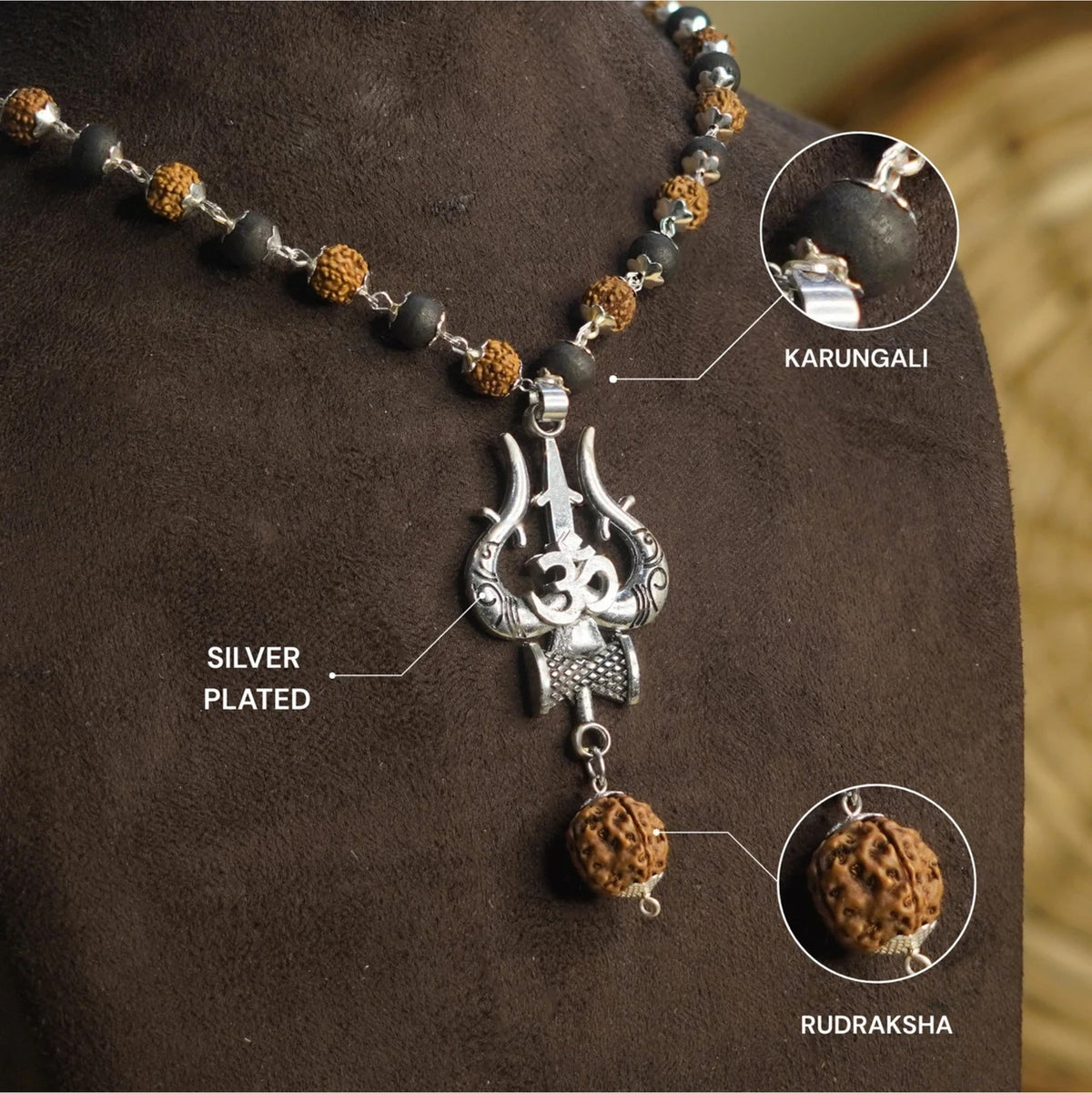 Brhmagyaan Brahmagyaan Rudraksha & Karungali Mala with Trishul Spiritual Necklace Beads Rudraksha Necklace