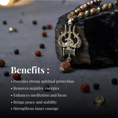 Brhmagyaan Brahmagyaan Rudraksha & Karungali Mala with Trishul Spiritual Necklace Beads Rudraksha Necklace