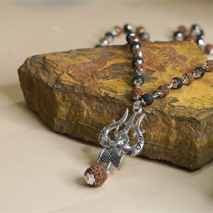 Brhmagyaan Brahmagyaan Rudraksha & Karungali Mala with Trishul Spiritual Necklace Beads Rudraksha Necklace