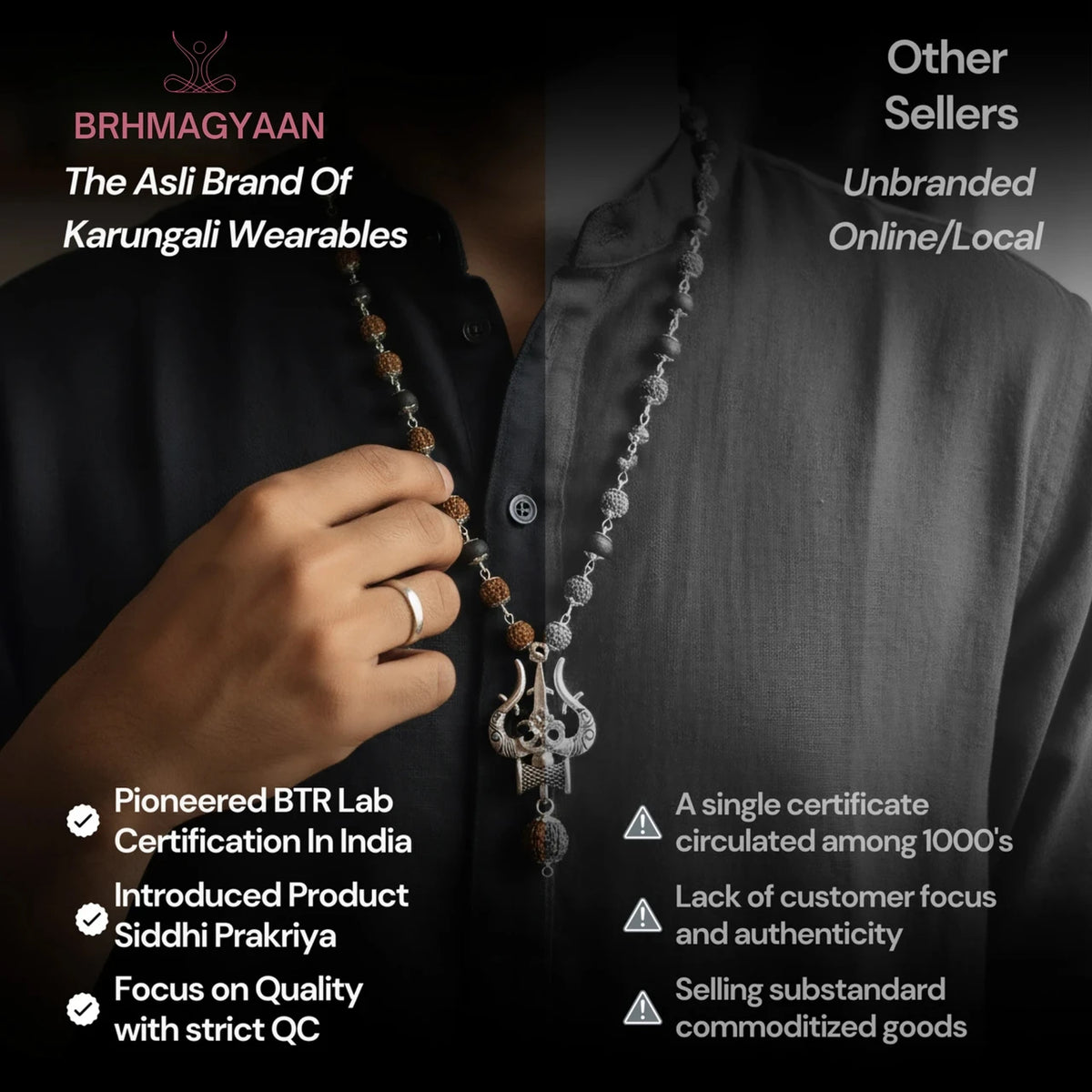 Brhmagyaan Brahmagyaan Rudraksha & Karungali Mala with Trishul Spiritual Necklace Beads Rudraksha Necklace