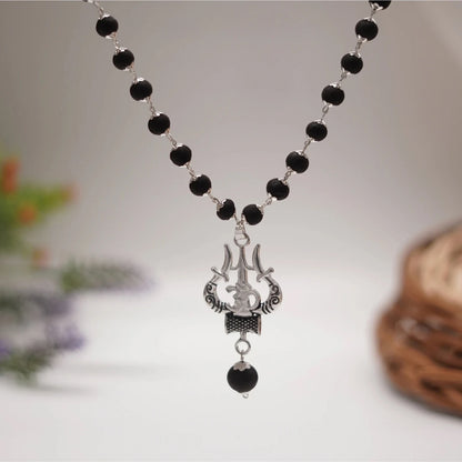 Brhmagyaan Brhmagyaan Silver Plated Karungali Necklace with Trishool Pendant Brass Necklace Beads Wood Pendant Set