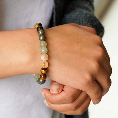 Brhmagyaan Pyrite, Green Aventurine, Crystal, Tiger's Eye, Citrine Beads Bracelet