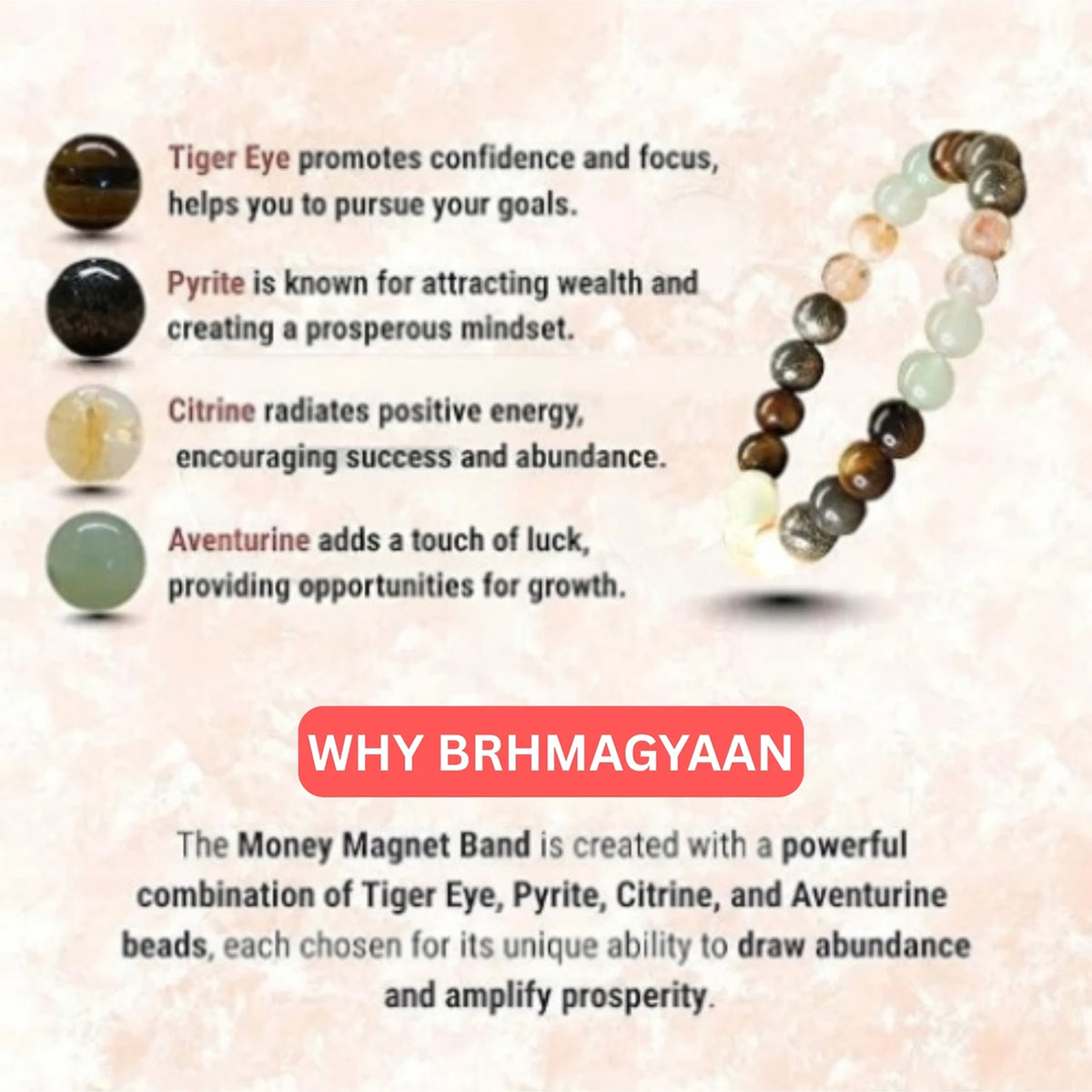 Brhmagyaan Pyrite, Green Aventurine, Crystal, Tiger's Eye, Citrine Beads Bracelet
