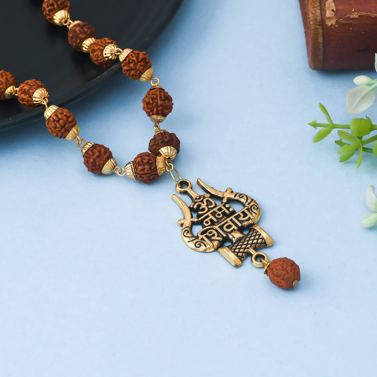 Brhmagyaan Religious Rudraksh Coper Trishool Jap Mala Beads Copper Necklace