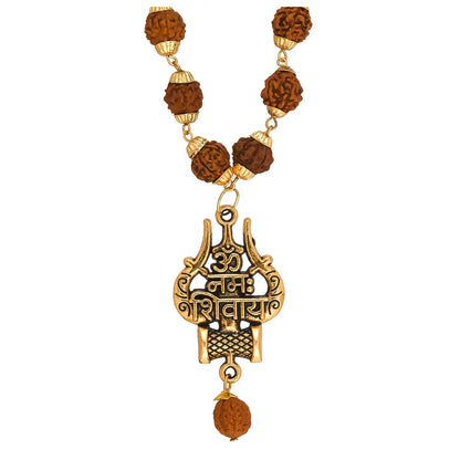 Brhmagyaan Religious Rudraksh Coper Trishool Jap Mala Beads Copper Necklace