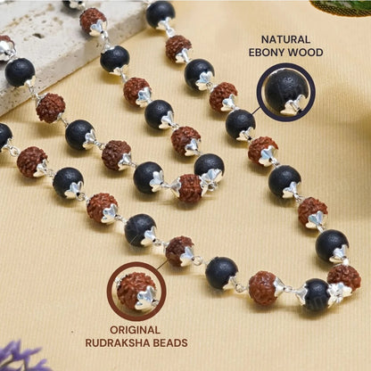 Brhmagyaan Brhmagyaan Silver Plated Divya Rudraksha Karungali Mala Silver Plated Wood Beads Rudraksha Necklace
