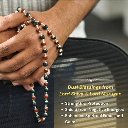 Brhmagyaan Brhmagyaan Silver Plated Divya Rudraksha Karungali Mala Silver Plated Wood Beads Rudraksha Necklace